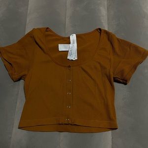 Dark orange button up crop top